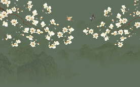 新中式手绘花鸟画背景墙