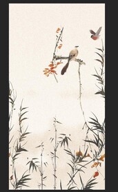 水彩画竹 数码印花