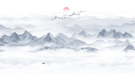 新中式水墨山水画电视背景墙