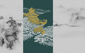 新中式山水背景墙壁画硬包