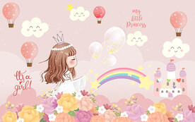 可爱小公主城堡儿童房背景墙