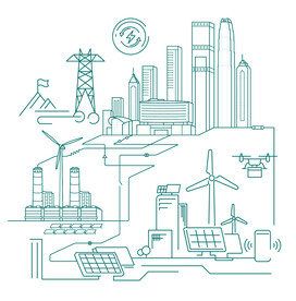 国家电网电力图标插画线描图