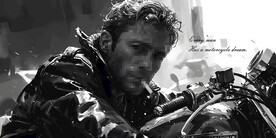 黑白色系摩托车帅哥广告壁画背景