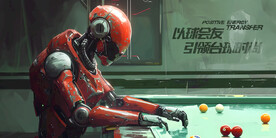 红色机器人台球广告展板壁画背景