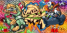 欧美风街头涂鸦餐饮酒吧背景墙