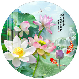 荷花鲤鱼圆形装饰画
