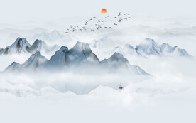 现代意境新中式山水背景壁画