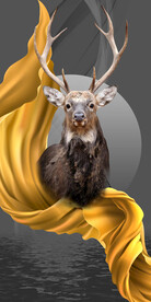 金色丝绸麋鹿玄关背景墙