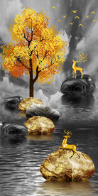 鹅卵石发财树玄关