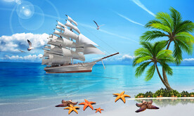 蓝天白云大海背景墙