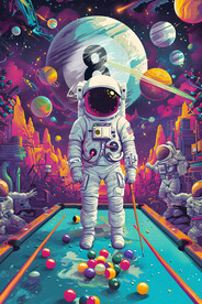 宇航员手绘台球挂画无框画展板