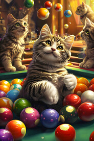 可爱猫咪台球壁画挂画设计