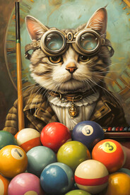 帅气猫咪台球广告展板挂画壁画