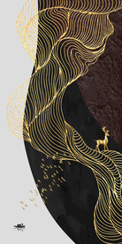 轻奢线条水墨山水麋鹿玄关