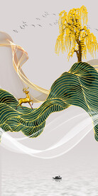 抽象立体金色山水麋鹿玄关