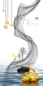 新中式意境烟雾山水玄关