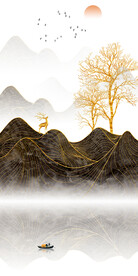 中式轻奢抽象线条大理石山水玄关