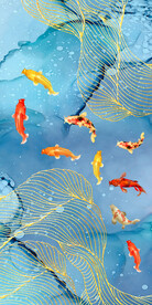 中式抽象创意九鱼晶瓷玄关