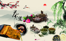 中式茶道文化壁画背景墙装饰画
