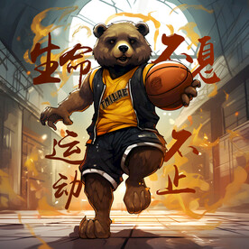 可爱小熊篮球挂图挂画壁画装饰画