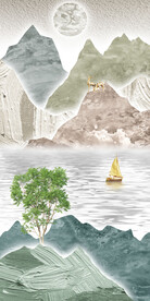 家有靠山奶油风清新山水过道玄关