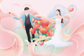 情人节甜蜜情侣跳舞玫瑰爱情插画