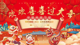 欢欢喜喜过大年红色喜庆春节展板