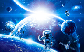 蓝色太空星球宇航员银河星空背景