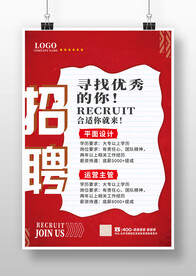 红色简约企业店面招聘广告海报