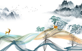 客厅 高档山水墙画 TIf分层