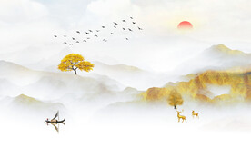 质感 高档山水墙画 TIf分层