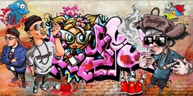 欧美风街头涂鸦餐饮酒吧背景墙