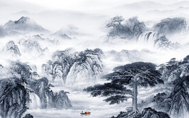 蓝色 中式新山水画 TIF分层