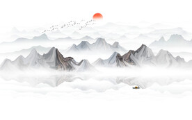 意境水墨山水画背景墙