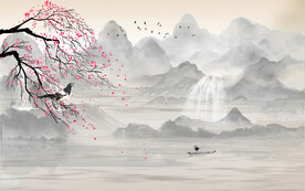 新中式山水背景墙图片