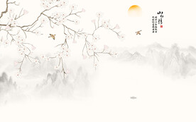 新中式工笔花鸟画背景墙