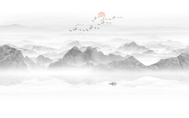 新中式禅意水墨山水画