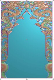 藏式花瓶龙挂落神龛精雕图灰度图