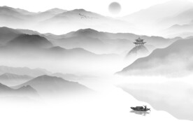 人气 中式灰色山水 TIF分层