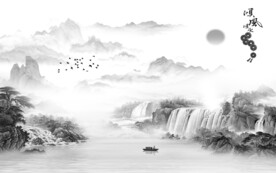 奢雅 灰色中式山水 TiF分层