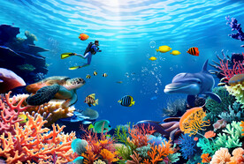 卡通儿童海底乐园背景墙