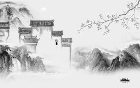 淡雅 灰色中式山水 TIF分层