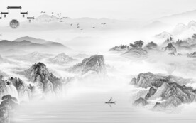 高档 灰色中式山水 TIF分层