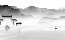 高清 灰色中式山水 TIF分层