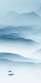 蓝色 山水玄关框画 TIF分层