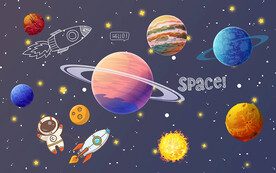 梦幻星空太空人儿童房背景墙