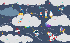 卡通星空太空人儿童房背景墙