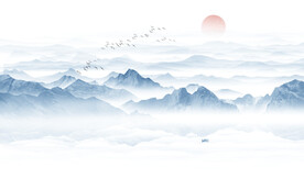 新中式意境水墨山水画背景墙