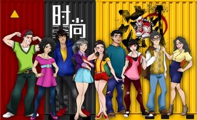 服装店潮流背景墙壁画