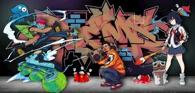 欧美风街头涂鸦餐饮酒吧背景墙